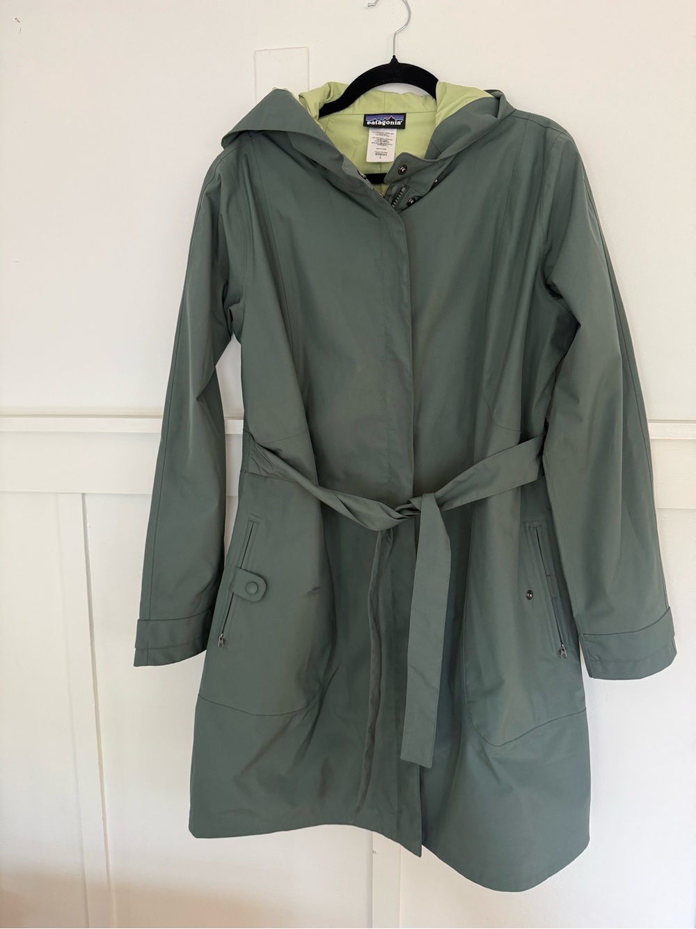 Patagonia Women's Hooded Trench Coat - Green with Light Lime Lining
